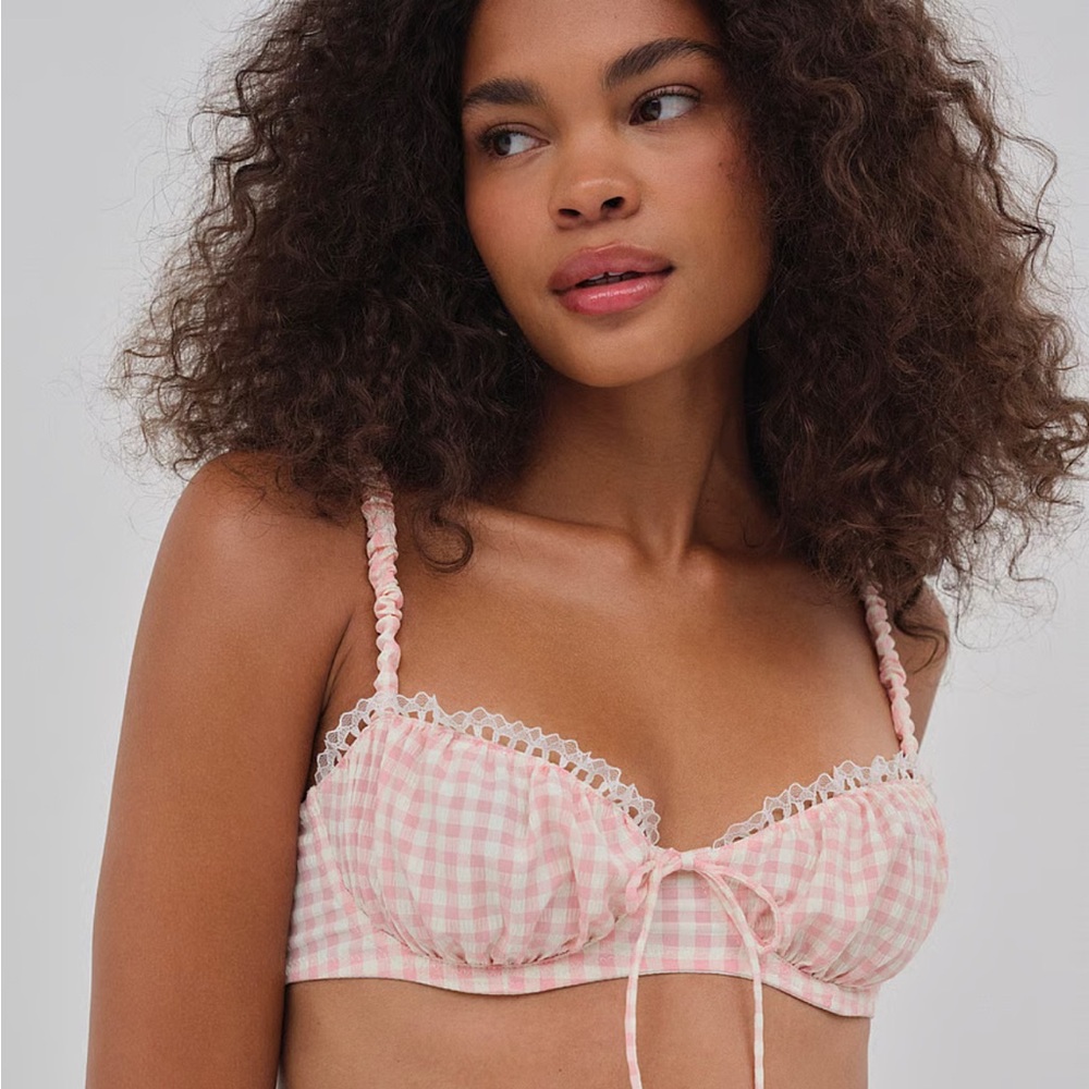 For Love & Lemons Petal Pink Gingham Underwire Bra